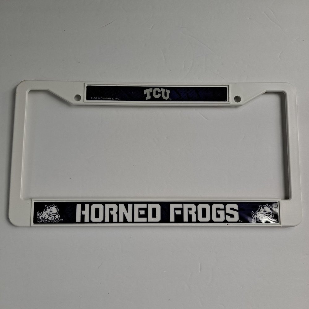 Texas Christian University Horned Frogs License Plate Frame White Purple TCU